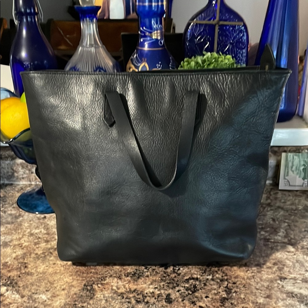 Madewell Black Leather Tote Bag